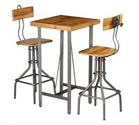 Teenpull Ensemble de Bar 3 pcs Teck recyclé Massif avec Cadre Acier Enduit, Table 60x60x107 cm, 2 chaises Confortables, Style Industriel, idéal Cuisine Salle à Manger, Facile à Assembler
