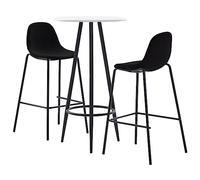 Teenpull Ensemble de Bar 3 pcs Tissu Noir avec Table Ronde MDF Blanc 60x107,5 cm et 2 chaises Design Bistro pour Cuisine, Bar, Salon Moderne, siège Confortable avec Repose-Pied