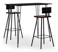 Teenpull Ensemble de Bar 3 pièces Noir avec Table MDF 120x60x105 cm et 2 tabourets en Bois de récupération Massif Acier Enduit, idéal Cuisine, Bistro, Salle à Manger, Confort et robustesse garantis