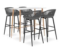 Teenpull Ensemble de Bar 5 pcs Blanc et Gris avec Table MDF 120x60x105 cm et 4 tabourets PP Robustes Design Moderne pour Cuisine, Bistro, Salle à Manger, Usage intérieur et extérieur