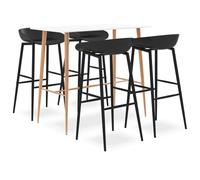 Teenpull Ensemble de Bar 5 pcs Blanc et Noir avec Table de Bar MDF 120x60x105 cm et 4 tabourets en PP Robuste avec Dossier Bas, idéal pour Cuisine, Bar, Restaurant, Design Contemporain Durable