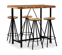 Teenpull Ensemble de Bar 5 pcs en Bois Massif de récupération avec Table 120x60x107 cm et 4 tabourets Ronds en Acier Style Industriel pour Cuisine et Bistro
