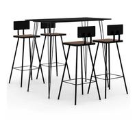 Teenpull Ensemble de Bar 5 pcs Noir avec Table de Bar MDF 120x60x105 cm et 4 tabourets en Bois de récupération Massif pour Cuisine et bistrot, Finition laquée Robuste et Design Confortable
