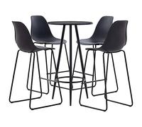 Teenpull Ensemble de Bar 5 pcs Plastique Noir Table de Bar Ronde MDF Acier 60x107,5 cm 4 chaises ergonomiques Design Moderne idéal Cuisine Salon Bistro café Repas convivialité