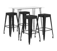 Teenpull Ensemble de Bar 5 pièces Blanc et Noir avec Table MDF 120x60x105 cm et 4 tabourets métalliques empilables pour Cuisine, Bar, Restaurant, Design Contemporain Stable et Facile à Nettoyer