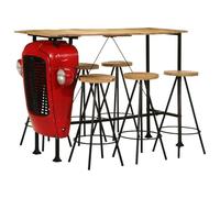 Teenpull Ensemble de Bar 7 pcs Bois de manguier Massif avec Cadre Acier, Table de Bar 120x55x107 cm, 6 tabourets Confortables, Style Industriel pour Cuisine Salle à Manger, capacité 110 kg par siège