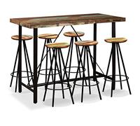 Teenpull Ensemble de Bar 7 pcs Bois Massif recy vec Table de Bar 150x70x107 cm et 6 tabourets Acier, Style Industriel pour Cuisine, Bar ou Restaurant, Surface polie laquée Durable