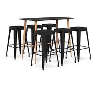 Teenpull Ensemble de Bar 7 pcs Noir avec Table de Bar MDF 120x60x105 cm, 6 tabourets empilables en métal, Design Moderne pour Cuisine, Bar, Restaurant, Salon Contemporain