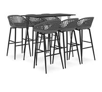Teenpull Ensemble de Bar 7 pcs Noir et Gris avec Table de Bar MDF 120x60x105 cm et 6 tabourets PP Robustes, Design Contemporain pour Cuisine, Bistro, Salle à Manger et Espace café