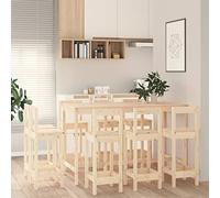 Teenpull Ensemble de Bar 9 pcs en Bois de pin Massif, Table de Bar 180x80x110 cm, 8 chaises Robustes 110 kg, idéal pour Cuisine, bistrot, Repas Convivial