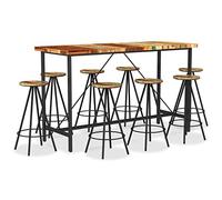 Teenpull Ensemble de Bar 9 pcs en Bois Massif de récupération avec Pieds en Acier, Table de Bar 180x70x107 cm, 8 tabourets 30x76 cm, Style Industriel pour Cuisine, Restaurant, Salle à Manger