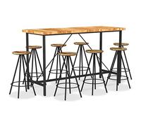 Teenpull Ensemble de bar en bois massif, acacia et bois recyclé, 180 x 70 x 107 cm, table à manger, 8 tabourets de bar vintage, ensemble de table de cuisine pour salle à manger et restaurant