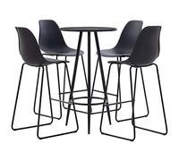Teenpull Ensemble de bar moderne de 5 pièces pour cuisine et salle à manger, avec plateau rond, noir, idéal pour 4 personnes, robuste