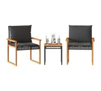 Teenpull Ensemble de Bistro 3 pcs Noir résine tressée avec Coussins, Table Acacia 38x38x42 cm, chaises 57x61x79 cm, mobilier Jardin Outdoor résistant UV pour Balcon, terrasse, Patio Confortable