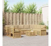 Teenpull Ensemble de canapé 10 pièces - Blanc et beige - 59 x 59 x 37 cm - En polyester - Ensemble de meubles de jardin modulable - Pour terrasse et salon - Avec table, fauteuil, banc, coussins