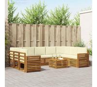 Teenpull Ensemble de canapé 10 pièces en bois massif d'acacia naturel crème avec table, salon pour terrasse, salon, salle à manger, bureau, couloir