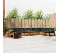 Teenpull Ensemble de canapé 11 pièces en bois d'acacia massif naturel et anthracite, ensemble de meubles résistant aux intempéries avec salon, canapé, fauteuil et table pour salon, terrasse, salon et