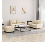Teenpull Ensemble de canapé 3 pièces, en tissu crème, métal/contreplaqué, 2 x canapé 2 places et repose-pieds, rembourrage épais, expérience d'assise confortable pour le salon