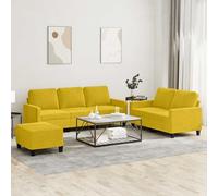 Teenpull Ensemble de canapé 3 pièces en velours jaune, robuste, avec canapé 2 places, canapé 3 places et repose-pieds, rembourrage confortable pour la détente, design durable