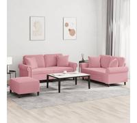 Teenpull Ensemble de canapé 3 pièces en velours rose, 2 x 2 places et repose-pieds 2 places, rembourrage doux, ensemble de meubles de salon, structure en métal robuste, expérience d'assise confortable