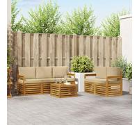 Teenpull Ensemble de canapé 6 pièces en bois d'acacia massif beige naturel avec ensemble de sièges, table, canapé, fauteuil, canapé et banc pour jardin, terrasse, salon et bureau