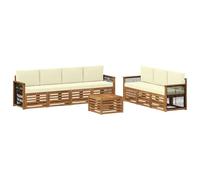 Teenpull Ensemble de canapé 8 pièces en bois d'acacia massif avec coussins, laqué, ensemble de jardin pour terrasse et salon, avec table, banc, fauteuil, polyvalent et durable
