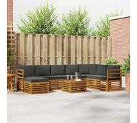 Teenpull Ensemble de canapé d'angle 9 pcs en Bois d'acacia Naturel et Anthracite, mobilier d'extérieur modulable avec Coussins, Robuste et résistant aux intempéries pour Jardin terrasse détente