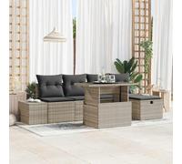 Teenpull Ensemble de canapé de Jardin 6 pcs en polyrotin Gris Clair avec Table réglable et Pouf, mobilier extérieur modulaire pour terrasse et Patio, résistant aux UV, Confortable pour 5 Personnes