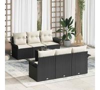 Teenpull Ensemble de canapé de Jardin 7 pcs Noir et Crème polyrotin modulaire avec Coussins Confortables et Table en Verre pour terrasse extérieure Durable et léger