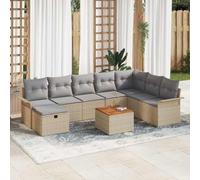 Teenpull Ensemble de canapé de Jardin 9 pcs Beige Poly rotin avec Coussins d'extérieur, modulable et léger, Fauteuil d'angle, idéal mobilier Patio pour détente en Plein air Chic et Confortable