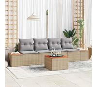 Teenpull Ensemble de canapé de jardin avec coussins, 5 pièces, en polyrotin beige, résistant aux intempéries, pour terrasse, balcon, extérieur
