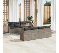 Teenpull Ensemble de canapé de jardin avec coussins, 7 pièces, gris, en polyrotin et bois d'acacia, 100 x 55 x 73 cm, pour patio d'extérieur et balcon, salon de jardin confortable