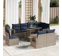 Teenpull Ensemble de canapé de jardin en polyrotin gris avec coussins, espace de rangement, pieds réglables, résistant aux UV et aux intempéries, pour terrasse, balcon, jardin, extérieur