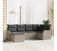 Teenpull Ensemble de canapé de Jardin modulable 6 pcs Gris Clair en Poly rotin avec Coussins Polyester, Cadre Acier traité, résistant UV pour terrasse, Patio, Salon extérieur Confortable et Durable