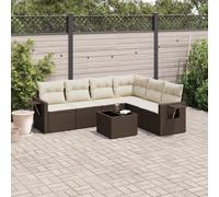 Teenpull Ensemble de canapé de jardin modulable en polyrotin marron résistant aux UV avec table en verre trempé pour balcon, terrasse et espaces de vie extérieurs