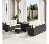 Teenpull Ensemble de canapé de Jardin modulaire 9 pcs en Poly Rattan Noir et crème avec Coussins Amovibles, Cadre Acier, Table et poufs, mobilier Patio extérieur Confortable pour terrasse Printemps