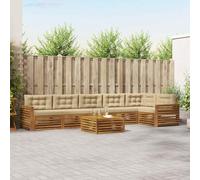 Teenpull Ensemble de canapé d'extérieur 7 pièces en bois d'acacia massif avec coussin beige naturel, résistant aux intempéries, salon modulaire pour jardin, terrasse, balcon, confortable et durable