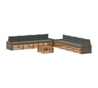 Teenpull Ensemble de canapé d'extérieur 9 pièces en bois d'acacia avec housse en polyester, 79 x 79 x 37 cm, naturel et anthracite, salon modulaire pour terrasse et jardin, avec table et coussins