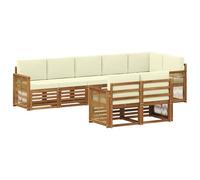 Teenpull Ensemble de canapé en bois d'acacia massif avec table, chaise, banc et fauteuil, résistant aux intempéries, pour terrasse et jardin, avec structure en bois naturel et salon modulaire