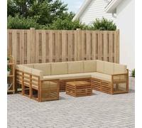 Teenpull Ensemble de canapé en bois d'acacia massif résistant aux intempéries avec table, banc, fauteuil pour terrasse et jardin, système de meubles moderne pour salon confortable et utilisation