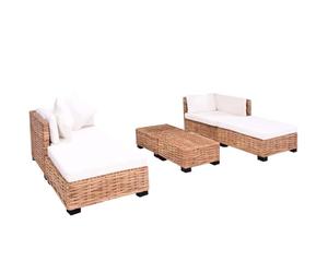 Teenpull Ensemble de canapés 16 pcs rotin Naturel avec Coussins Confortables, Cadre Bois d'acajou, Dimensions canapé 67x67x58 cm, 2 poufs, 2 Tables Basses, idéal Salon intérieur élégant et Durable