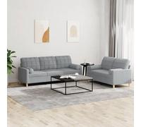 Teenpull Ensemble de canapés 2 pièces Gris Clair Tissu Polyester Robuste 138x77x80 cm 3 Places et 2 Places avec Coussins décoratifs pour Salon Confortable et Durable