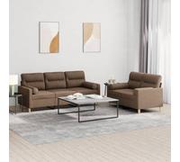Teenpull Ensemble de canapés 2 pièces Marron en Tissu Polyester avec Coussins décoratifs, Structure métal et contreplaqué, canapé 2 et 3 Places Confortable pour Salon et détente