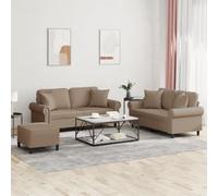 Teenpull Ensemble de canapés 3 pièces en Similicuir Cappuccino avec Coussins, 2 canapés 2 Places 120-140 cm, Repose-Pied Polyvalent pour Salon, mobilier Confortable et Durable