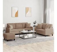 Teenpull Ensemble de canapés 3 pièces en Similicuir Cappuccino avec Coussins, canapé 2 et 3 Places, Repose-Pied Compact pour Salon, mobilier Confortable et Durable