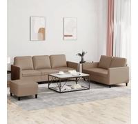 Teenpull Ensemble de canapés 3 pièces en Similicuir Cappuccino avec Coussins, canapé 2 et 3 Places, Repose-Pied Compact, mobilier de Salon Confortable et Durable