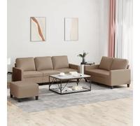 Teenpull Ensemble de canapés 3 pièces en Similicuir Cappuccino avec Coussins, canapé 2 et 3 Places, Repose-Pied Compact, mobilier Salon Confortable pour séjour Moderne