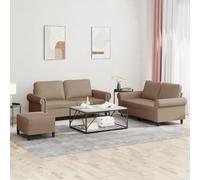 Teenpull Ensemble de canapés 3 pièces en Similicuir Cappuccino avec Coussins, canapé 2 Places 120 cm et 140 cm, Repose-Pied Compact, mobilier de Salon Confortable et Durable