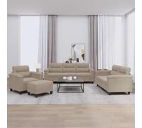 Teenpull Ensemble de canapés 4 pièces Taupe en Tissu Microfibre résistant avec Coussins, Structure en métal et contreplaqué, Pouf Polyvalent, mobilier de Salon Confortable et Facile à Entretenir