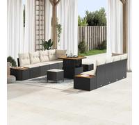 Teenpull Ensemble de canapés de jardin en polyrotin noir 11 pièces avec coussins modulaires résistants aux intempéries pour terrasse, balcon, extérieur, 10 places